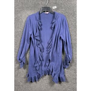 Lilly Pulitzer Sweater Womens Medium Blue Ruffle Open Front Cardigan Lightweight